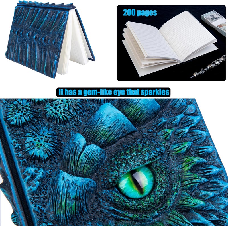 LZlightactor 3D Dragon Eye Embossed Journal,Resin Engraving Notebook,Dnd notebook for Dragon Lovers ，Blank Paper,Hardcover Travel Notepad for Writing,Sketchbook,Collection,Gift,Decoration A4 and A5 Size (A5-Blue-Lined) - Image 3